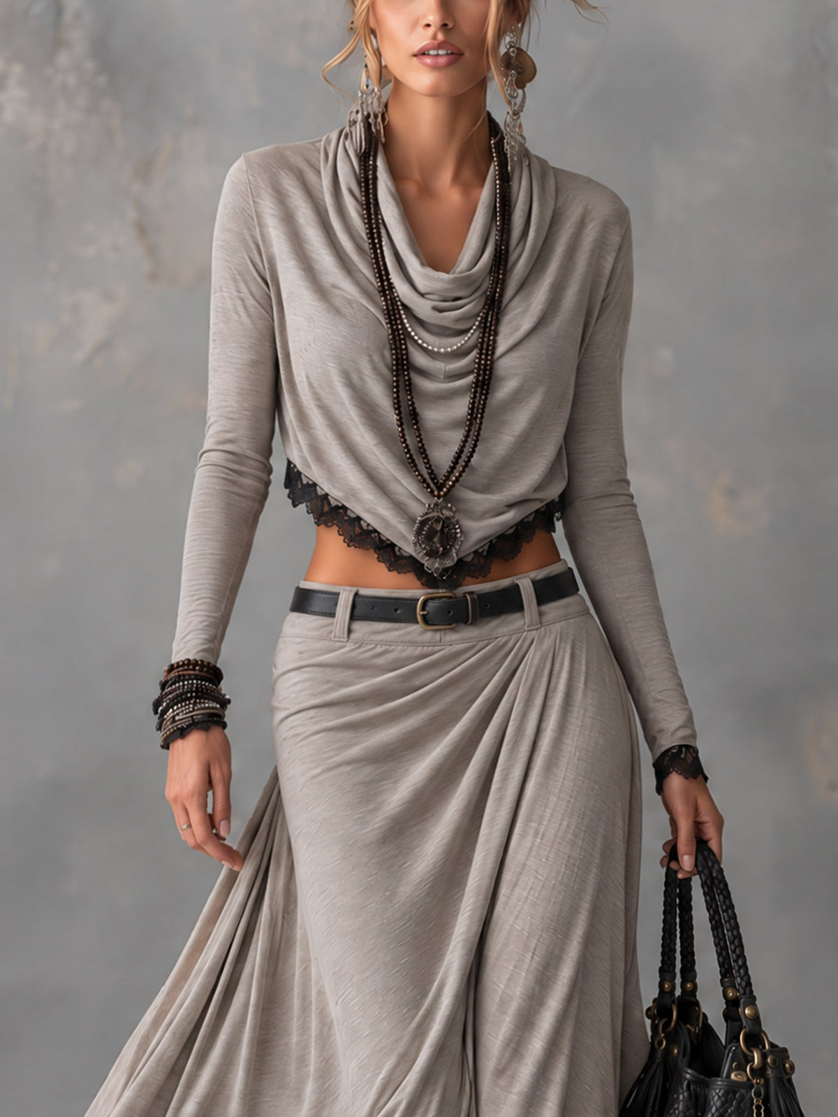 Michela | Draped Crop Top & Slit Maxi Skirt Set