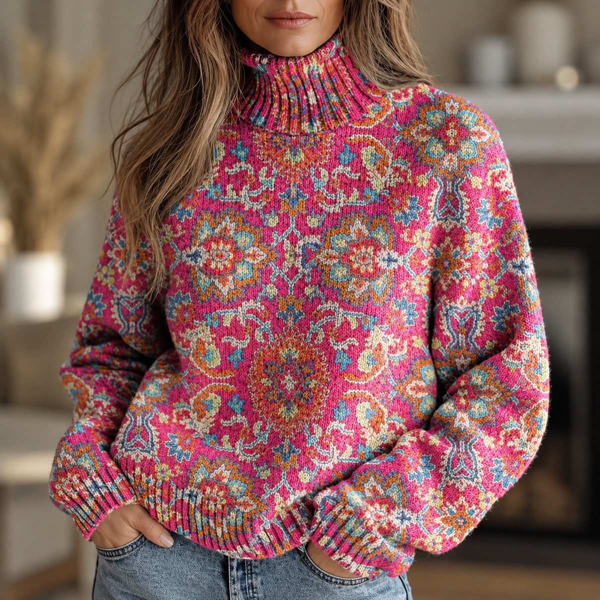 Isla - Retro Floral Turtleneck