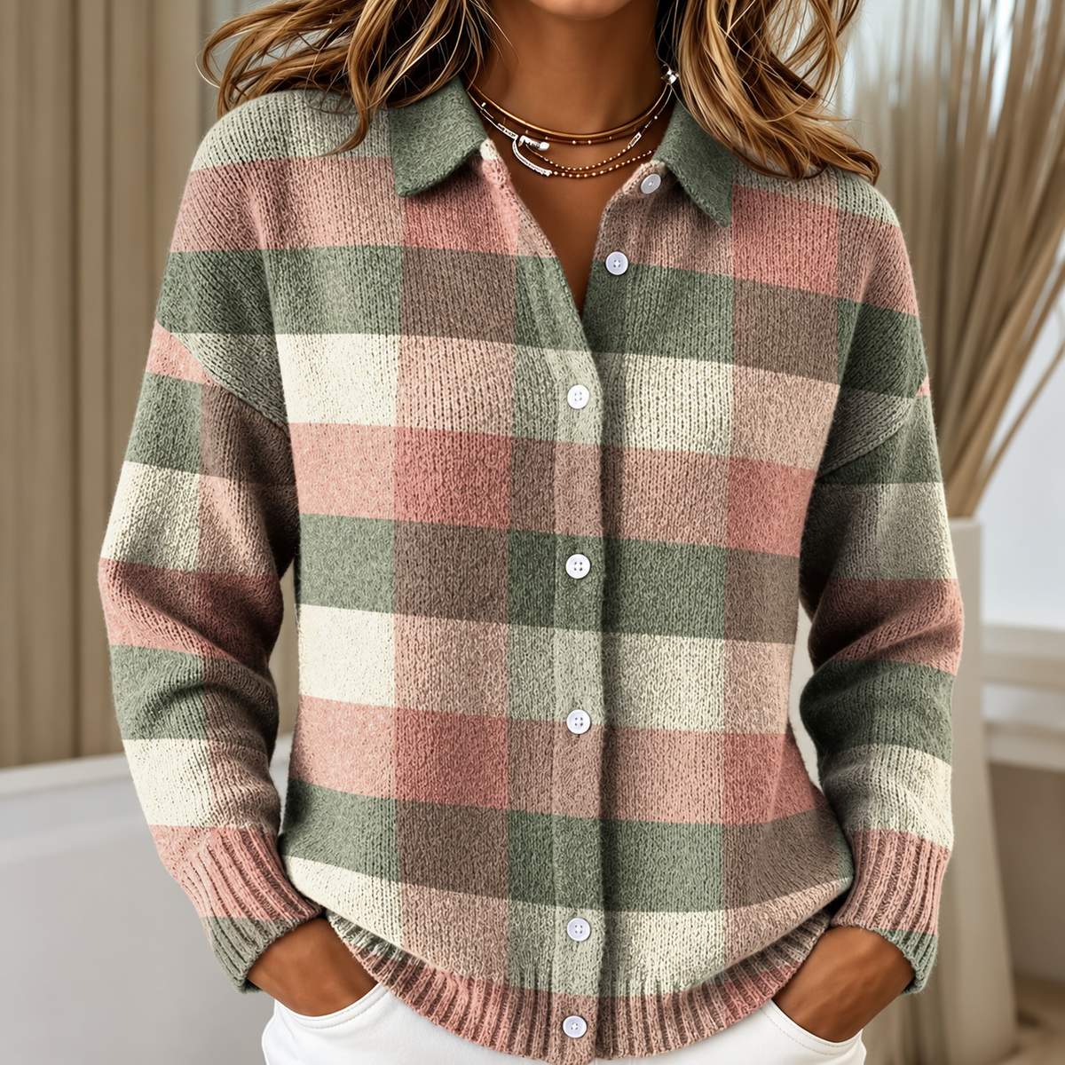 Grace | Pastel Plaid Knit Cardigan