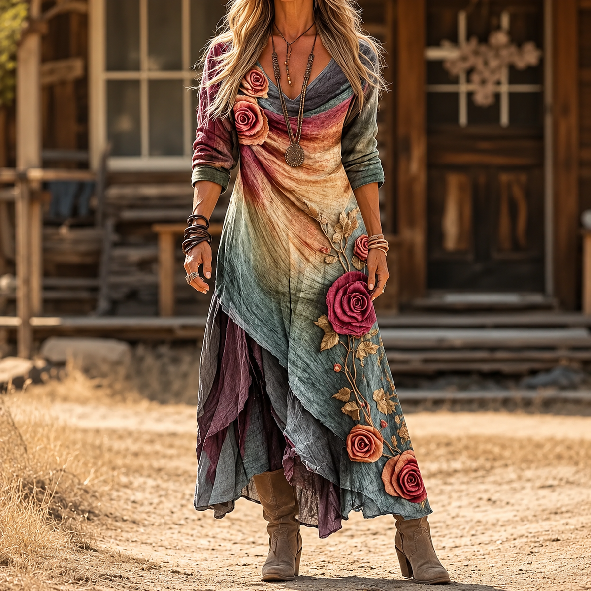 Rosalie | Layered Floral Bohemian Maxi Dress