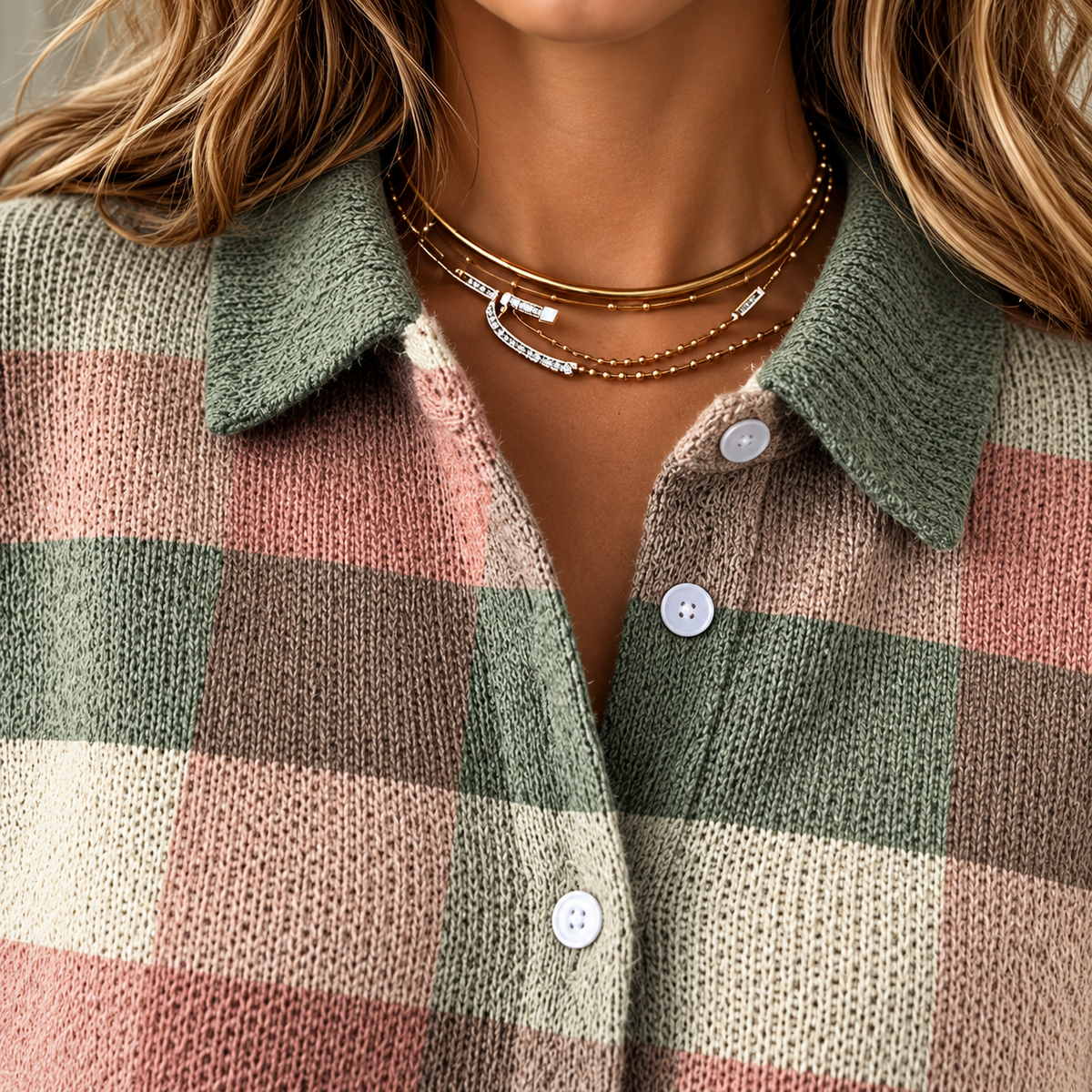 Grace | Pastel Plaid Knit Cardigan