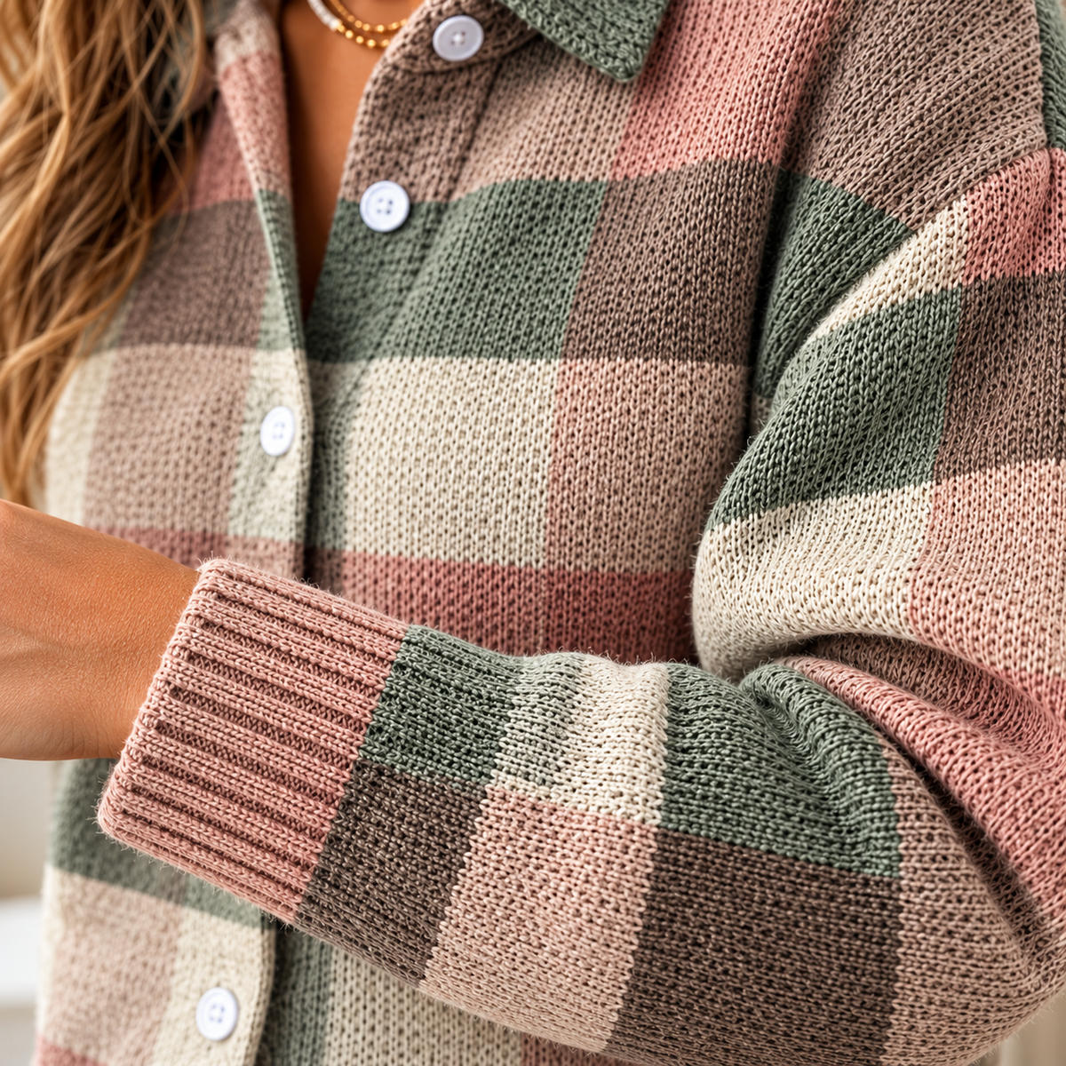 Grace | Pastel Plaid Knit Cardigan