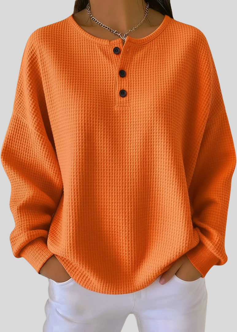 ZOE | Women's Waffle-Knit Henley Pullover Sweatshirt