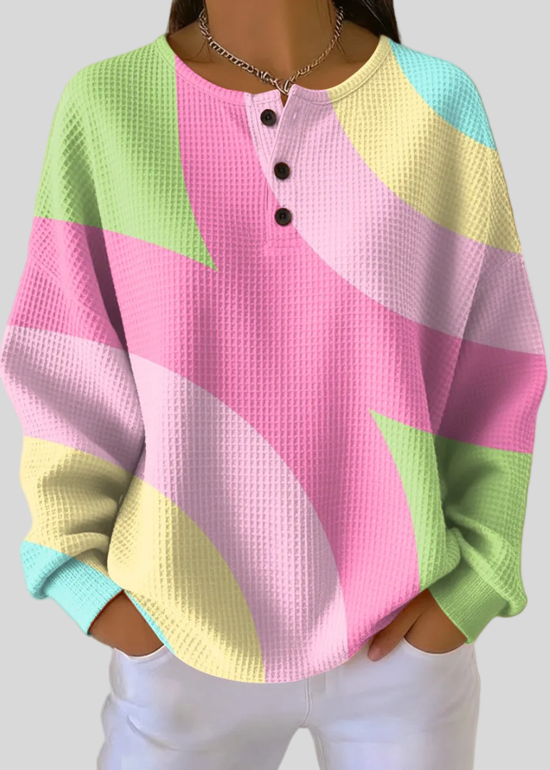 NADINE | Women's Waffle-Knit Color-Block Henley Sweatshirt