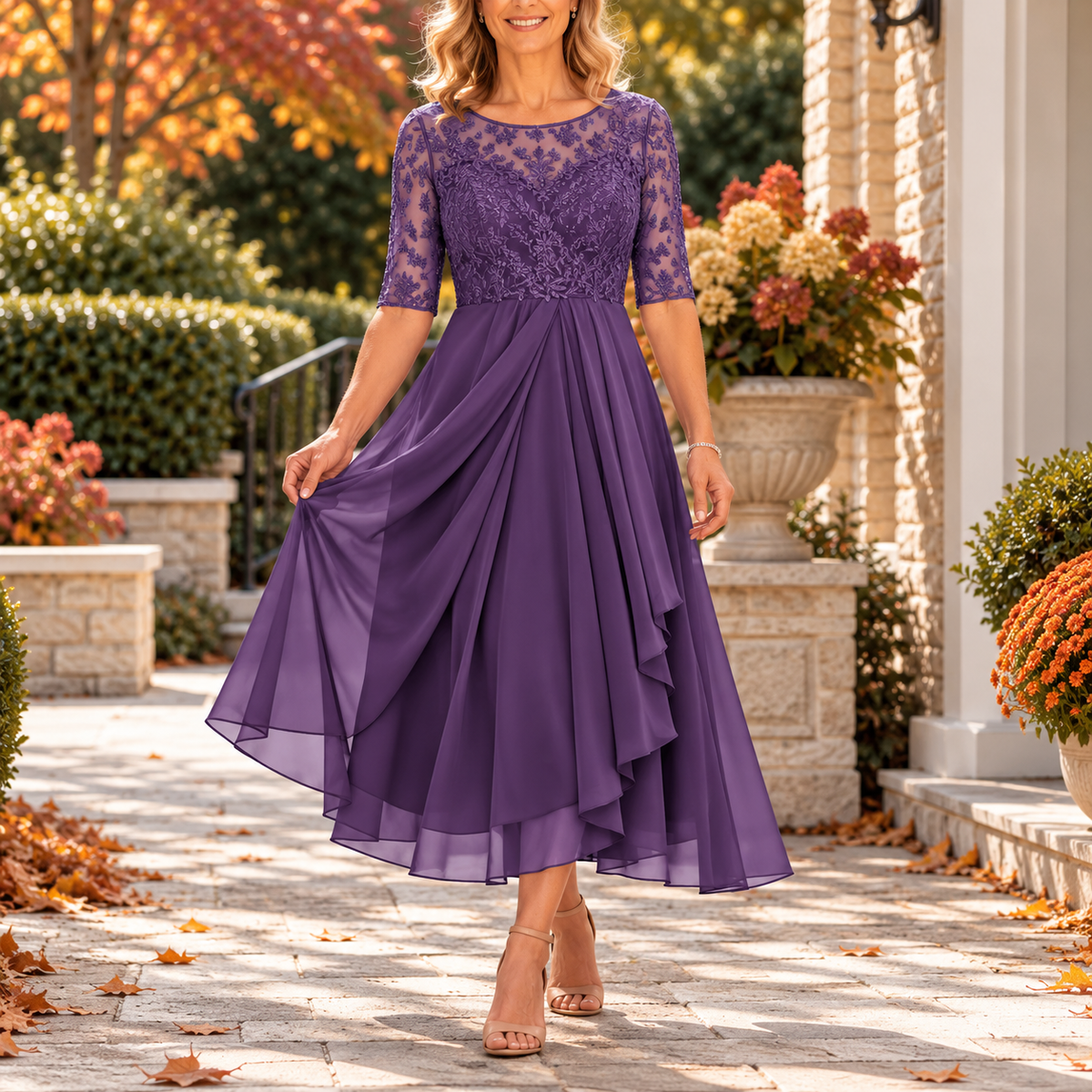 Avi | Lace Bodice Draped Midi Dress