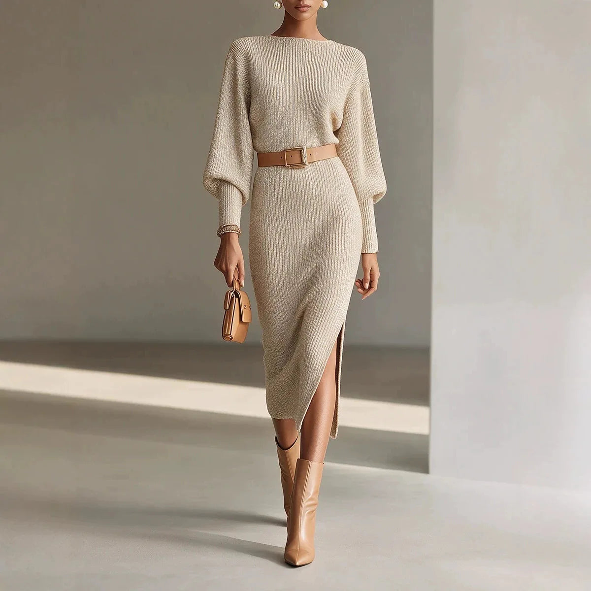 Lynn | Ribbed Knit Midi Dress