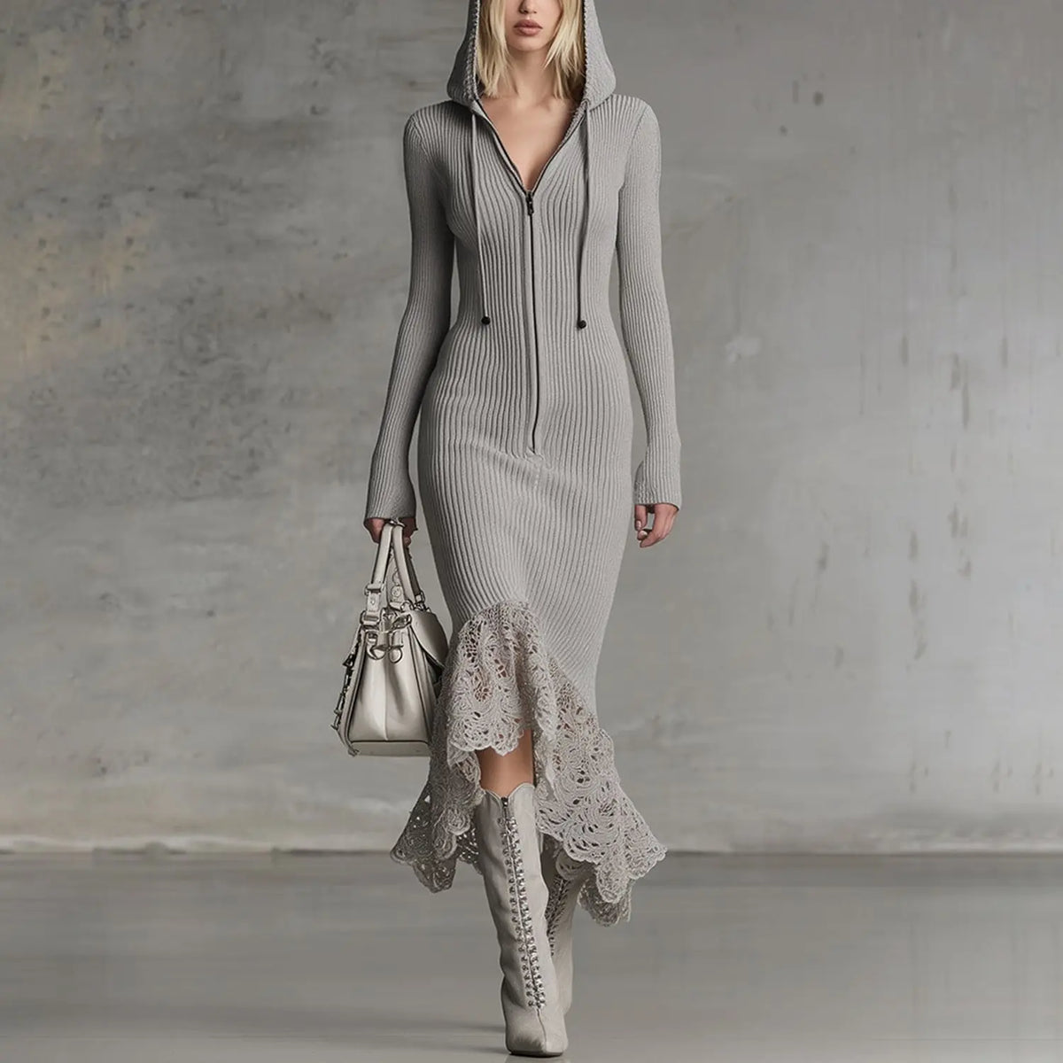 Sierra | Hooded Ribbed Knit Dress