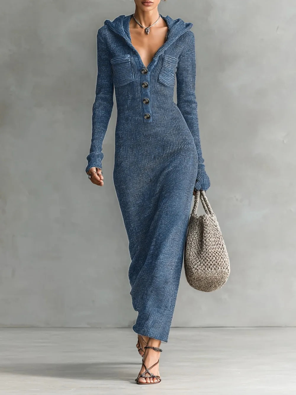 Letitia | Hooded Ribbed Knit Dress