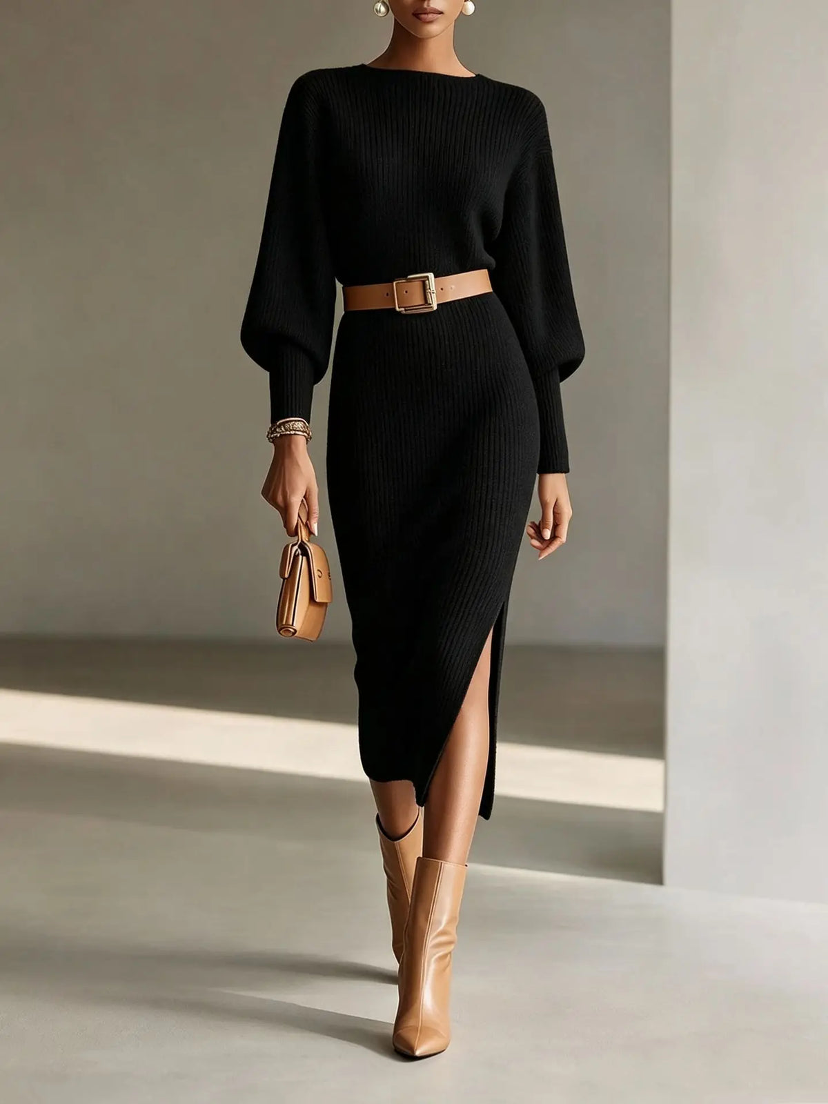 Lynn | Ribbed Knit Midi Dress