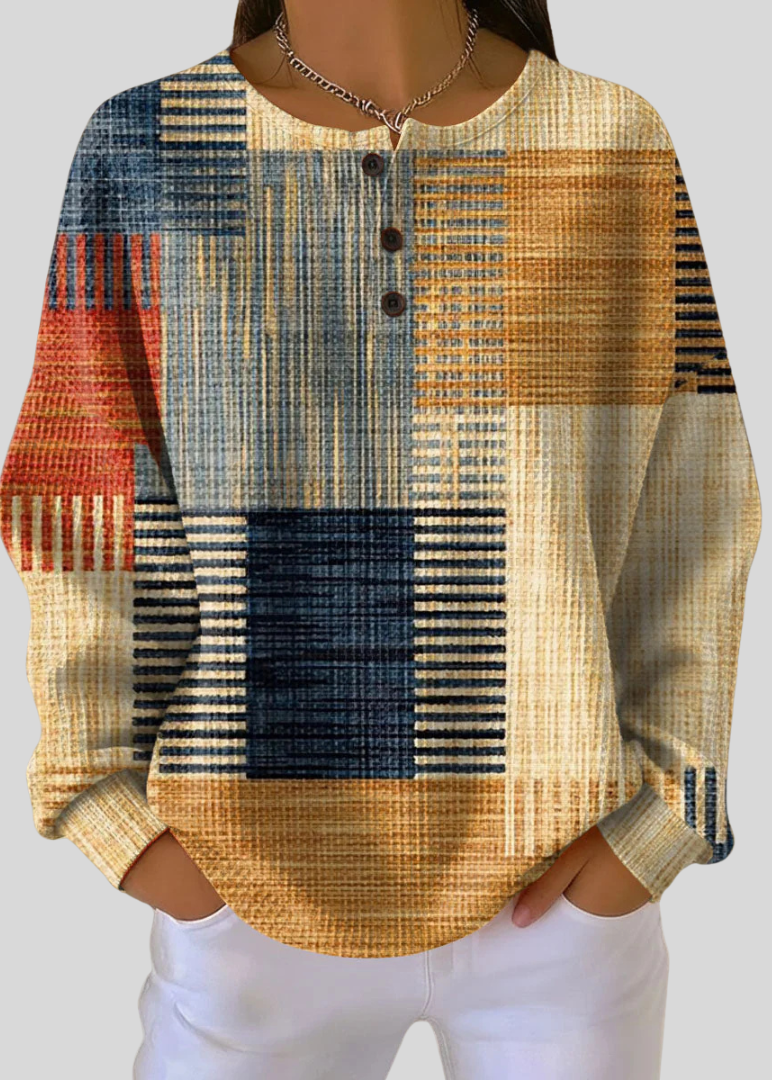 VICTORIA | Women's Waffle-Knit Patchwork Print Sweatshirt