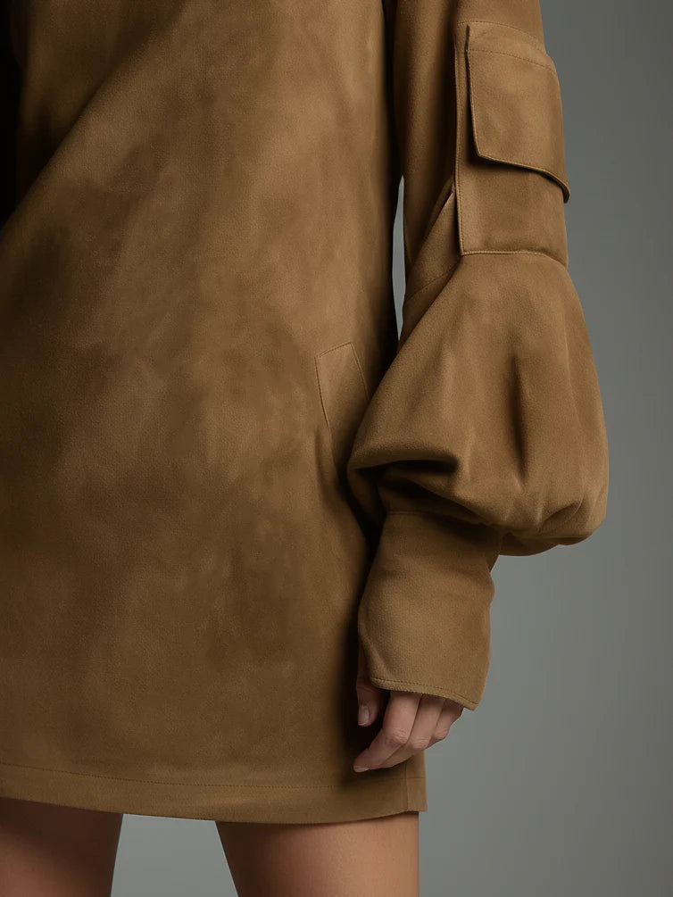 Bruna | Oversized Suede Mini Dress with High Neck