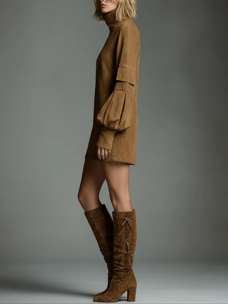 Bruna | Oversized Suede Mini Dress with High Neck