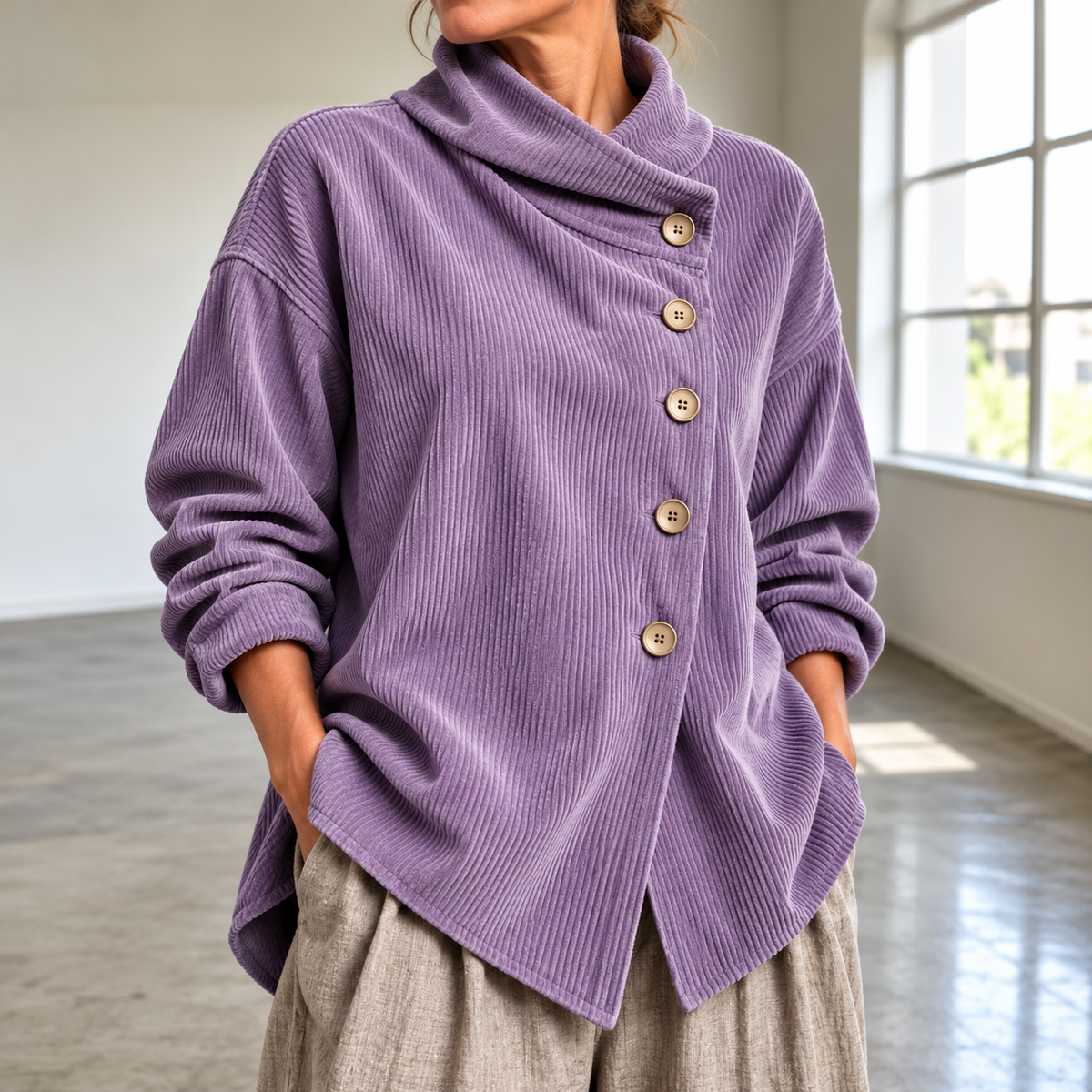 Chic High Funnel-Neck Asymmetrical Top