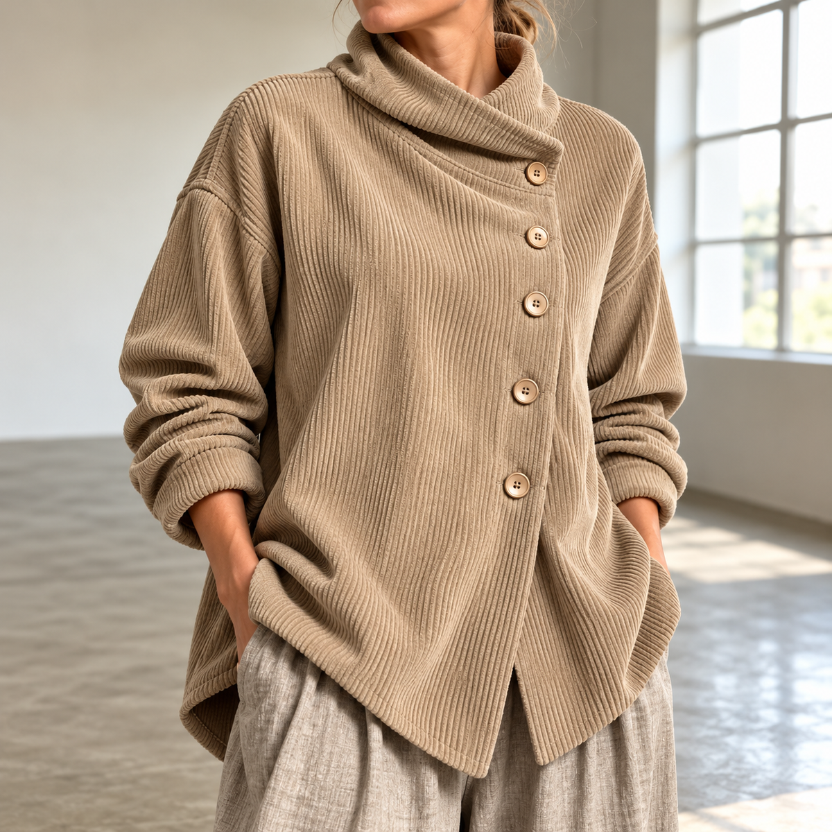 Chic High Funnel-Neck Asymmetrical Top