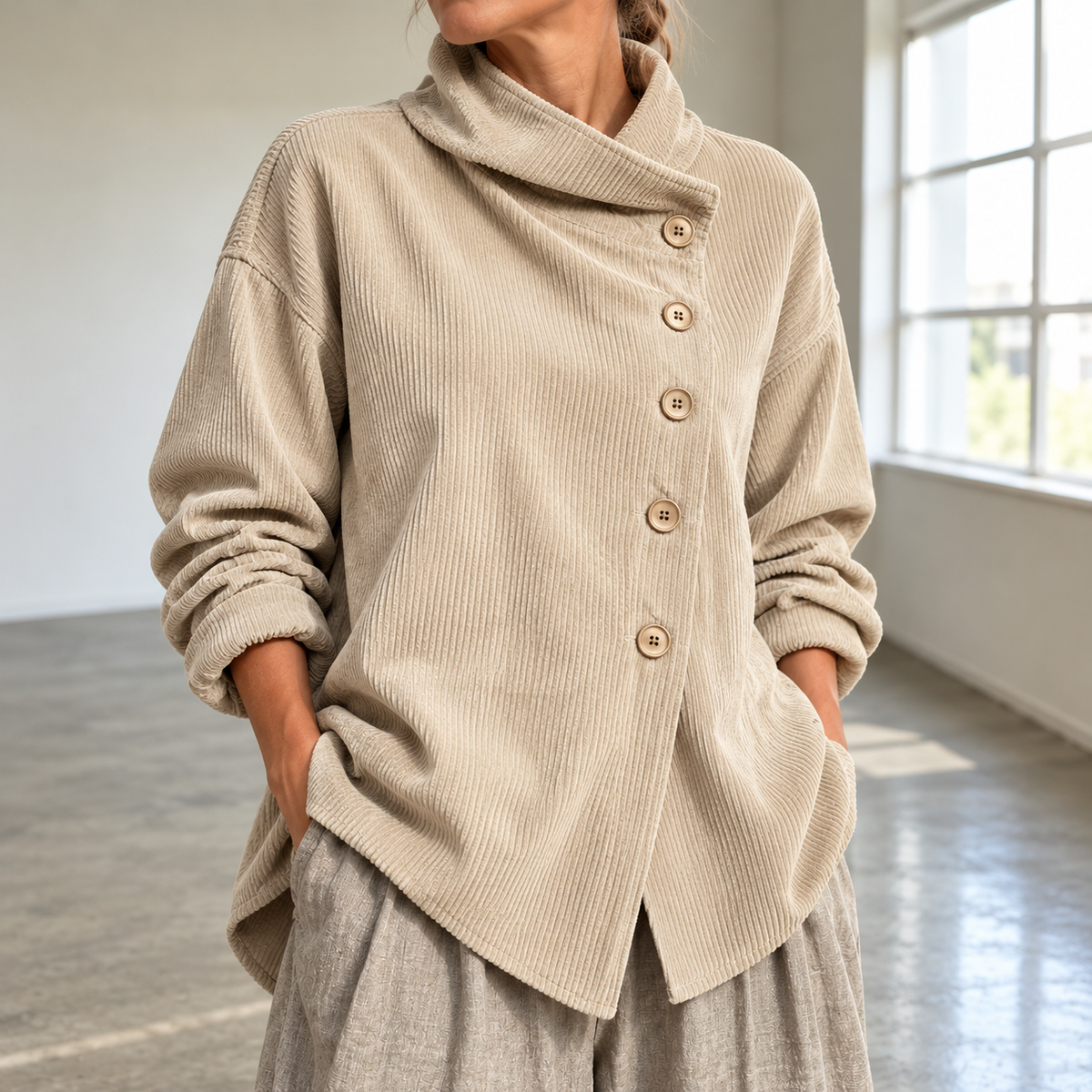 Chic High Funnel-Neck Asymmetrical Top