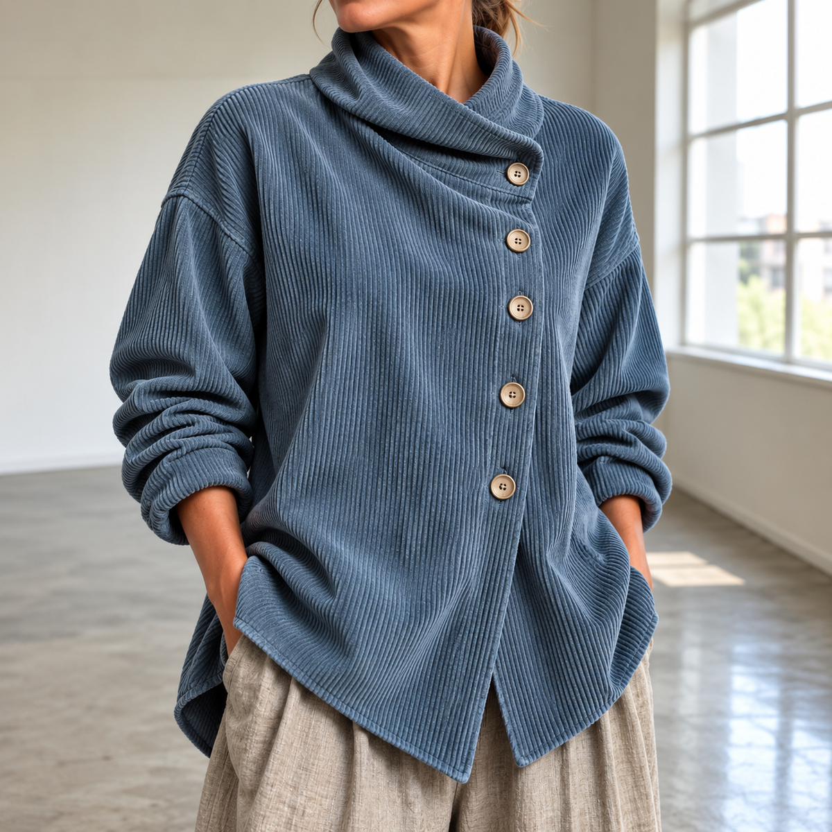 Chic High Funnel-Neck Asymmetrical Top