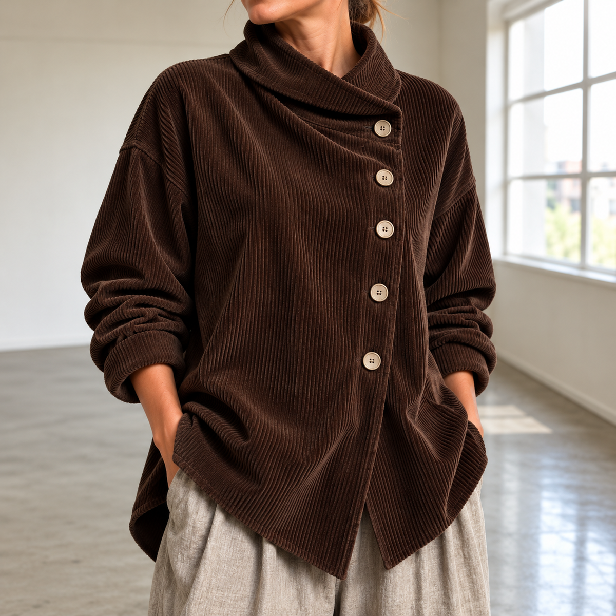 Chic High Funnel-Neck Asymmetrical Top