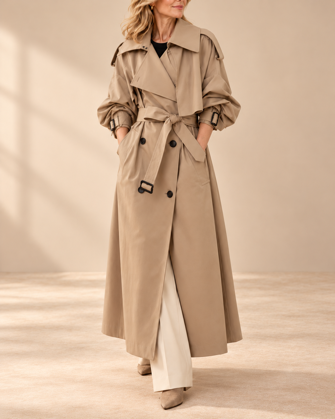 Lena | Oversized Double-Breasted Long Trench Coat
