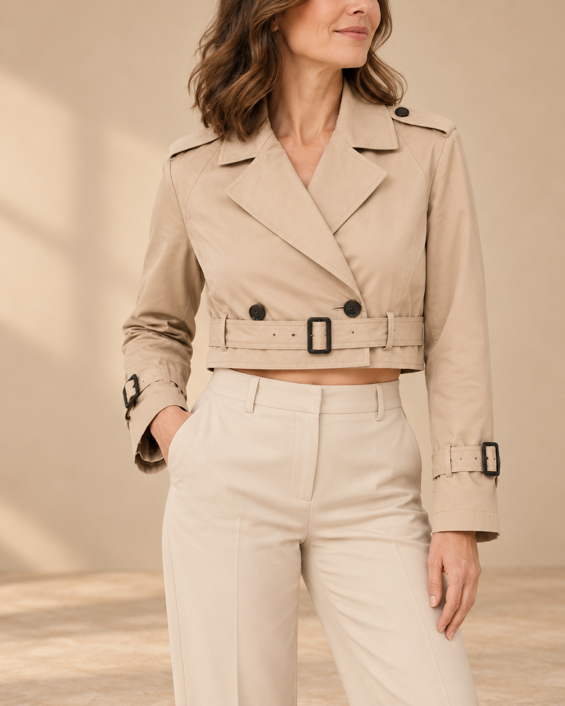 Eugenia | Cropped Double-Breasted Trench Coat