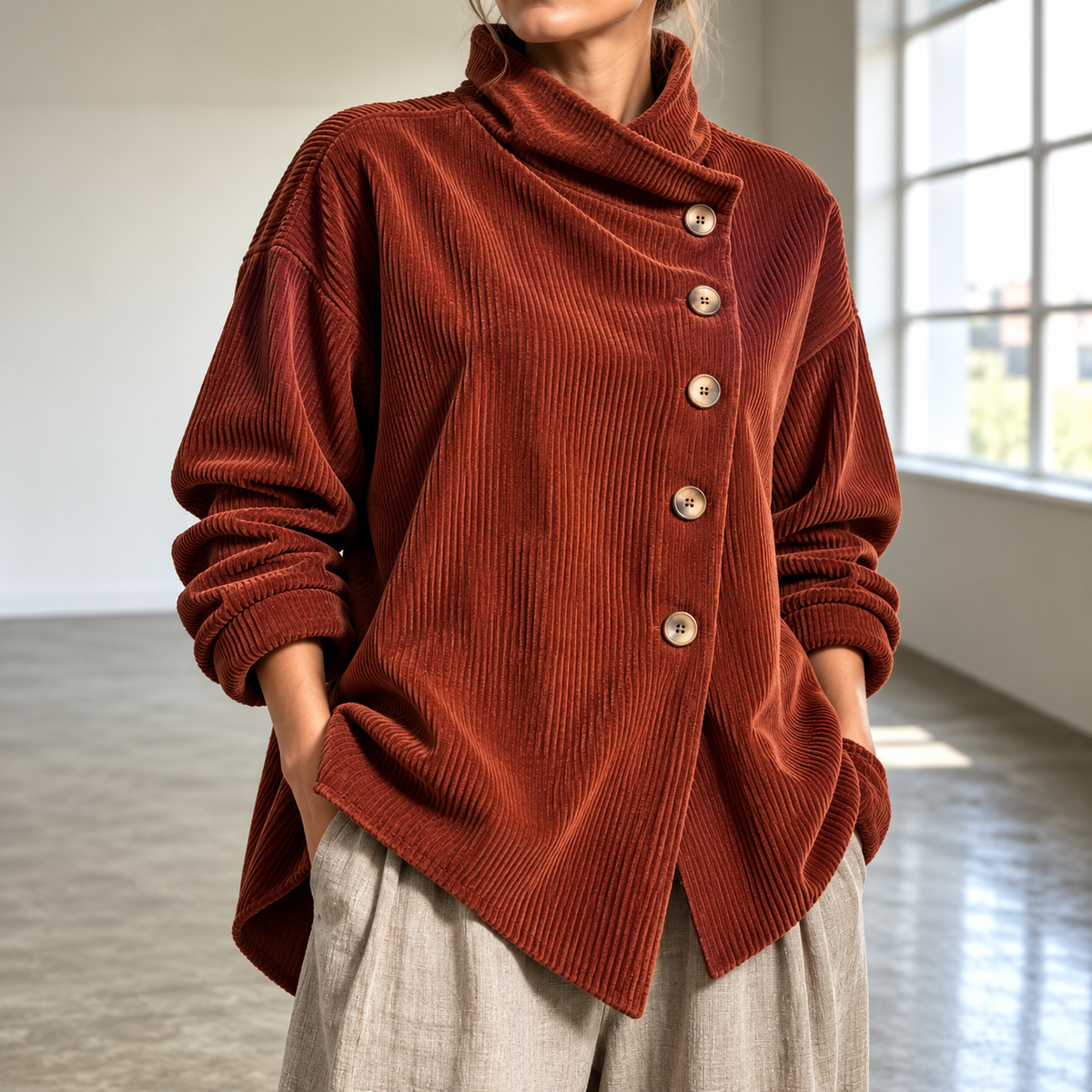 Chic High Funnel-Neck Asymmetrical Top