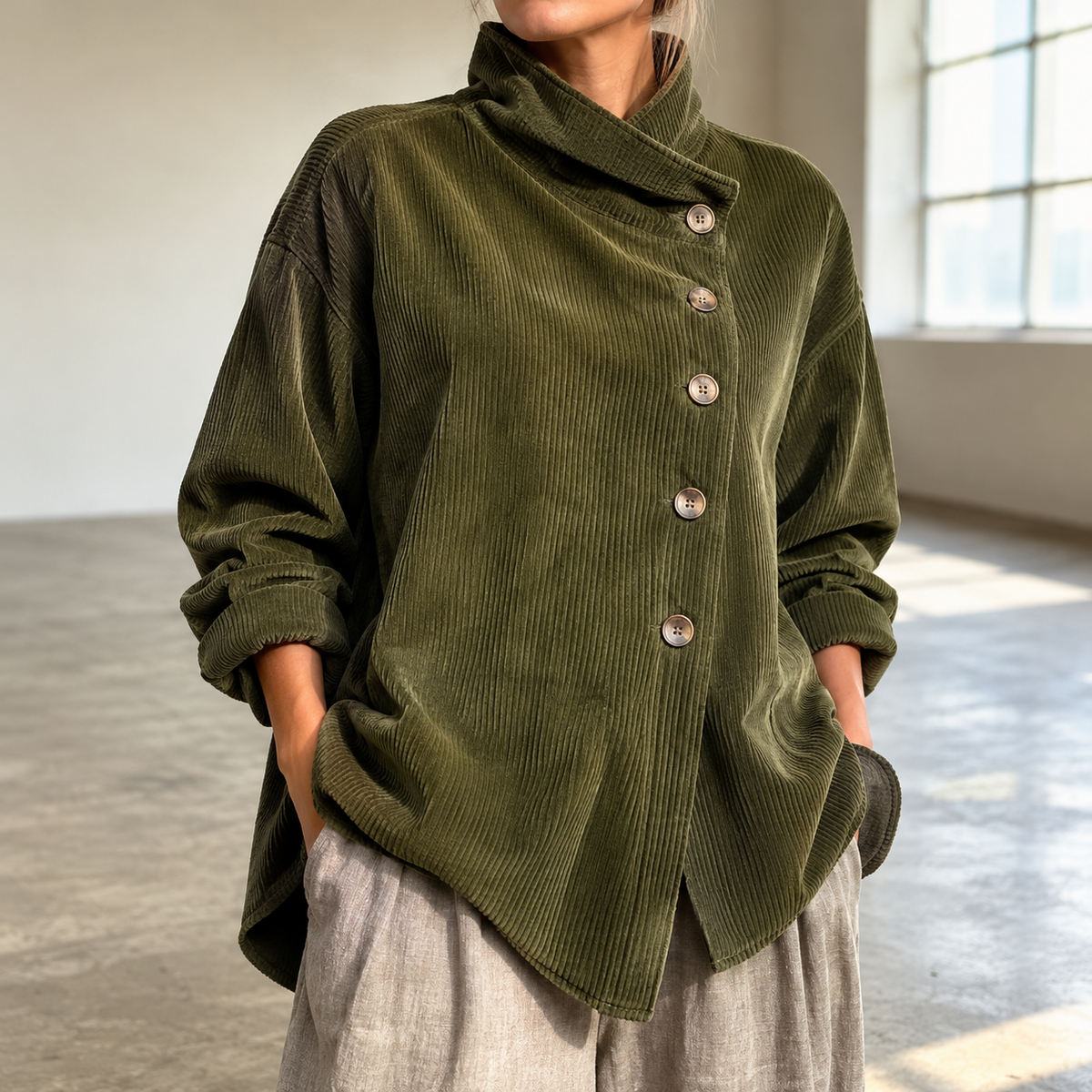 Chic High Funnel-Neck Asymmetrical Top
