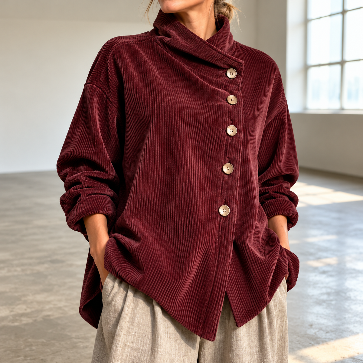 Chic High Funnel-Neck Asymmetrical Top
