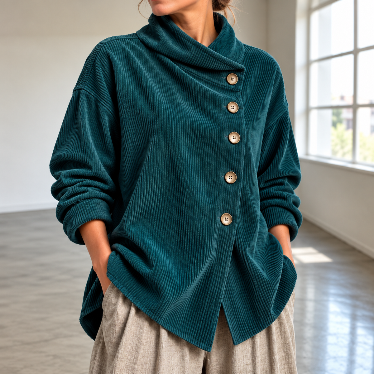 Chic High Funnel-Neck Asymmetrical Top