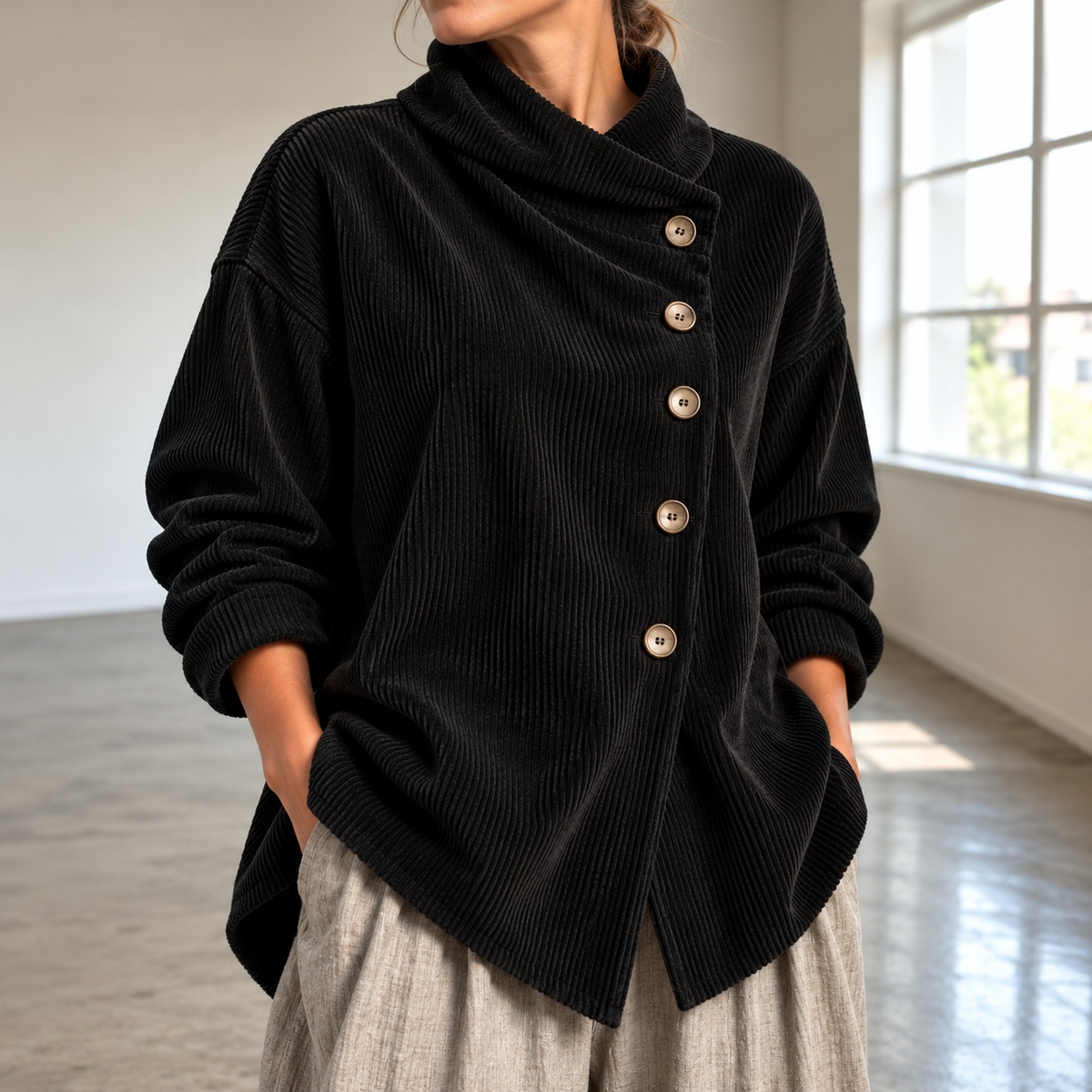 Chic High Funnel-Neck Asymmetrical Top
